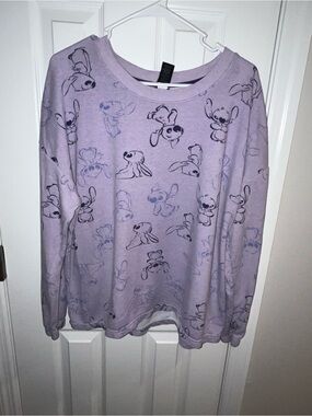 Disney Lavender Crewneck Sweater with Stitch Print